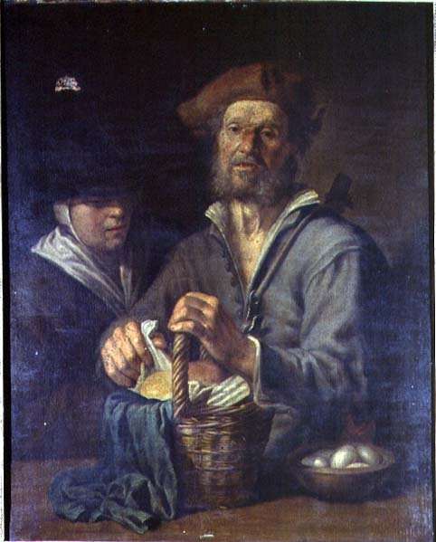 An Old Peasant and a Maid at a Table by Romanticism