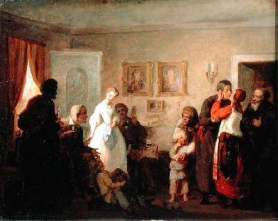 Congratulating the NewlyWeds in a Manor House 1860 by Romanticism