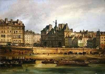 Hotel de Ville and embankment, Paris by Romanticism