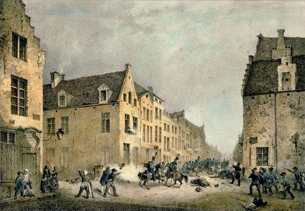 Diversion of a Dutch Division at the Porte de Flandre, Brussels, 23rd September 1830, engraved by Jean Baptiste Madou 1796-1877 by Romanticism