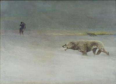 Wolves hunting an explorer 1900 by Romanticism