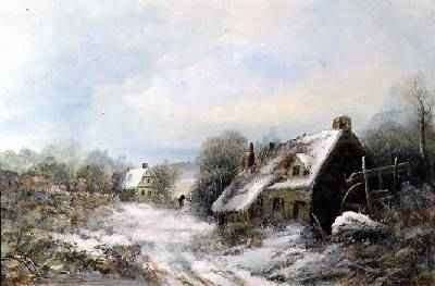 Snow Scene with Cottages by Romanticism