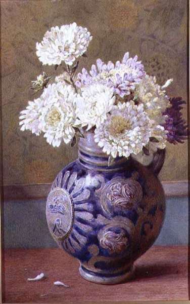 Chrysanthemums in a stoneware jug by Romanticism