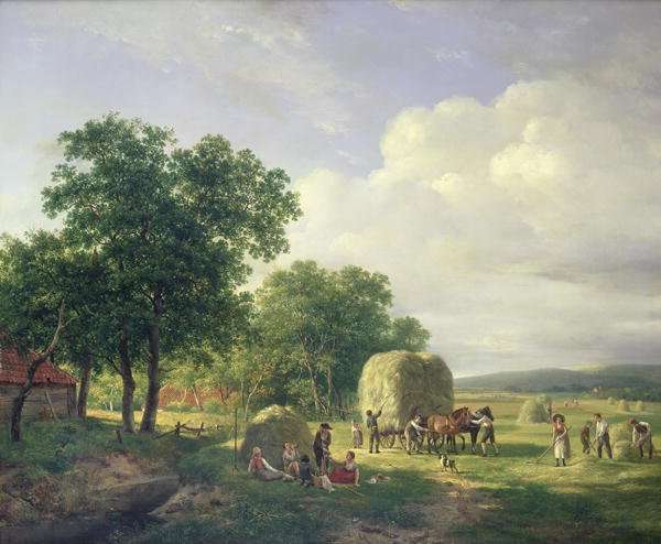 Wooded landscape with haymakers by Romanticism
