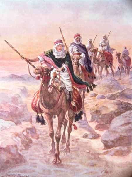 Lord Kitchener, Disguised as an Arab, Riding Across the Desert to Dongola, illustration from Brave Deeds by Brave Men by C. Sheridan Jones, pub. 1922 by Romanticism