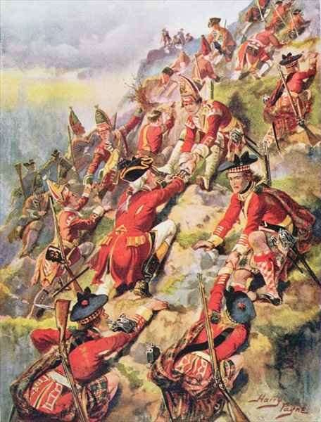 Scaling the Heights of Abraham, illustration from Glorious Battles of English History by Major C.H. Wylly, 1920s by Romanticism