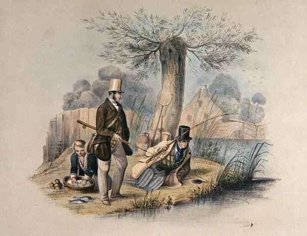 Roach fishing Broxbourne from a set of six images of Angling by Romanticism