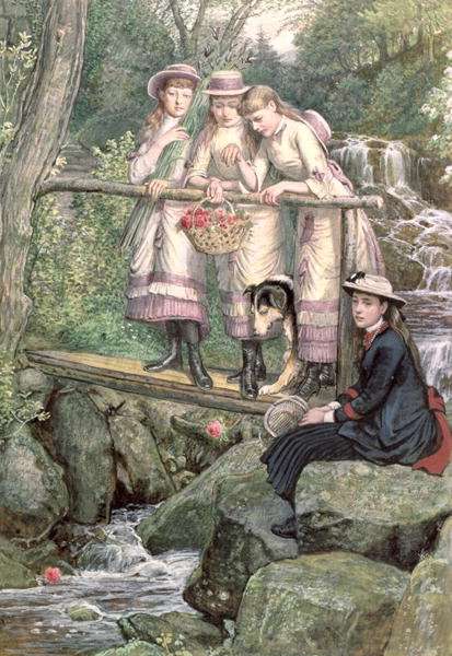 Four Girls and a Dog on a Bridge Over the Debdon Burn by Romanticism