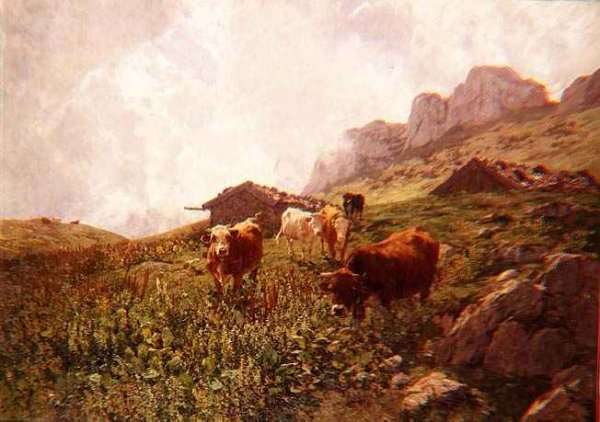 Cattle in an Alpine Landscape by Romanticism