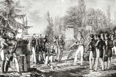 Students from the Ecole Polytechnique at the tomb of Gaspard Monge 1746-1818 by Romanticism