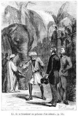 Phileas Fogg in front of an elephant by Romanticism