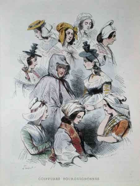 Headdresses of Burgundian peasants, from the book Les Francais peints par eux-memes, 1841 by Romanticism