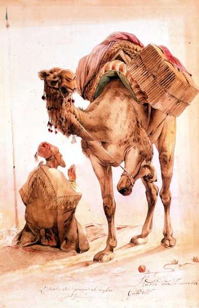 Praying Arab with a Secured Camel by Romanticism