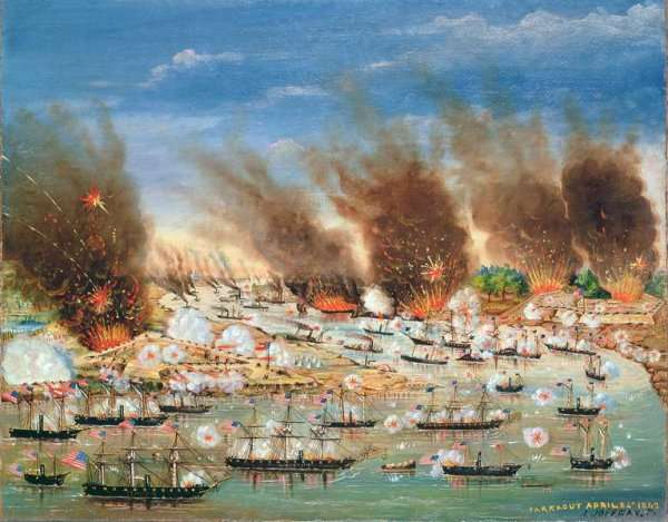 Farraguts fleet passing Fort Jackson and Fort St Philip by Romanticism
