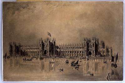 Perspective drawing of the artists proposed new Houses of Parliament by Romanticism