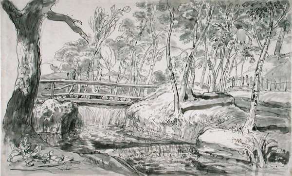 River Landscape with Waterfall by Romanticism