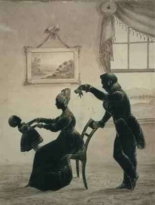 Silhouette of a young family by Romanticism