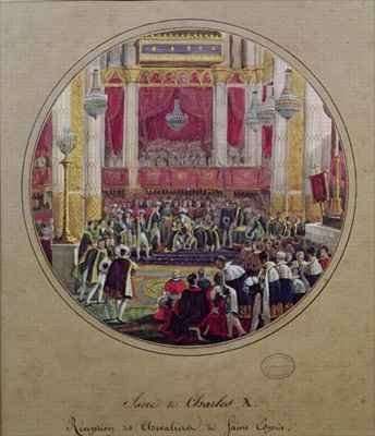 King Charles X 1757-1836 receiving the Knights of the Saint Esprit at Reims Cathedral on the 30th May by Romanticism