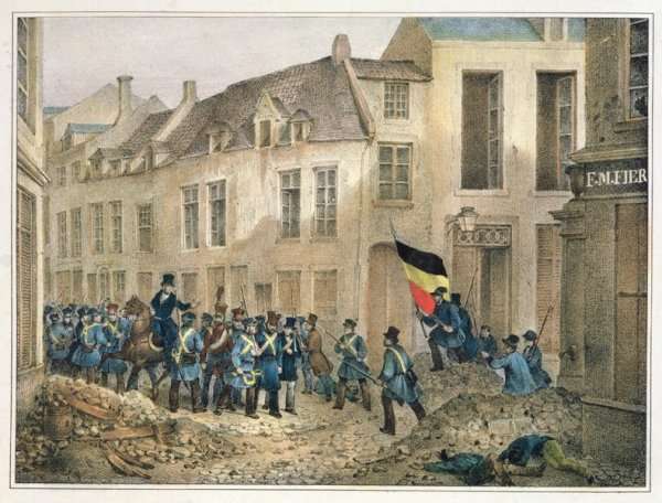 The Rue de Louvain, Brussels, 23rd September 1830, engraved by A.M. Jobard (fl.1820-30) by Romanticism