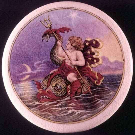 Pratt ware pot lid painted with a sea nymph by Romanticism