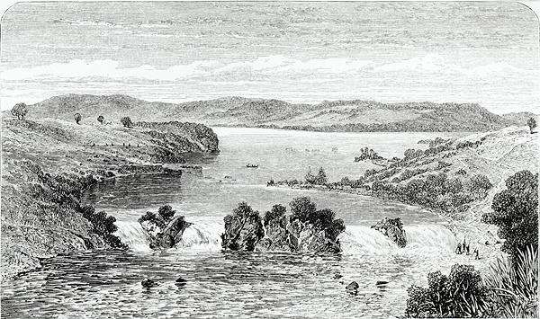 The Ripon Falls - the Nile flowing out of Victoria Nyanza, from Journal of the Discovery of the Source of the Nile by Speke, published 1863 by Romanticism