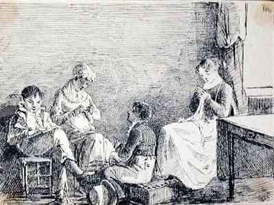 Family group in an interior by Romanticism