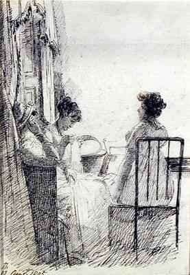 Women Sitting by a Window by Romanticism