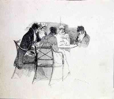 Group gathered round a table by Romanticism