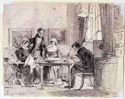 Family group sewing and reading by Romanticism