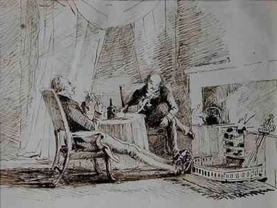 Two Gentlemen Drinking by the Fire by Romanticism