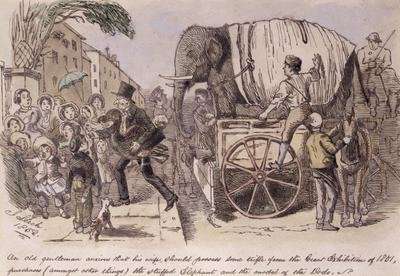 An old gentleman anxious that his wife should possess some trifle from the Great Exhibition of 1851 by Romanticism
