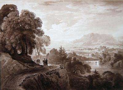 Travellers on a road above a river 1821 by Romanticism
