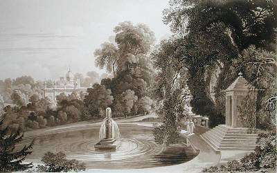 View of the Temple of Suryah and the Fountain of Mahah Doo with a distant view of the north side of the Mansion House by Romanticism