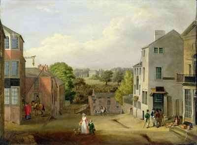 Street Scene in Chorley, Lancashire, with a View of Chorley Hall by Romanticism