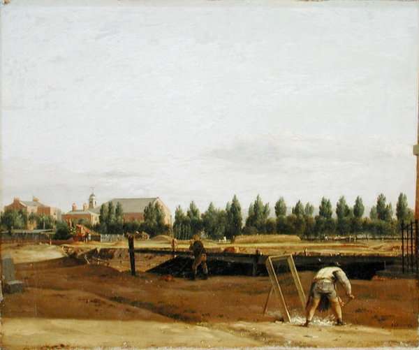 Excavating the Regents Canal, with a view of Marylebone Chapel, c.1812 by Romanticism