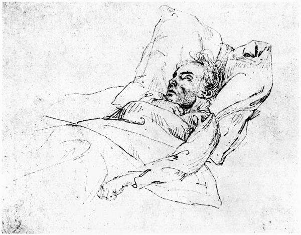 Ludwig van Beethoven 1770-1827 on his deathbed, 28th March 1827 by Romanticism