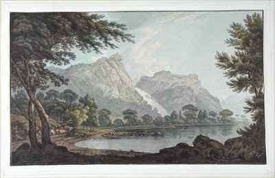 Lodore Rocks  fall and cottage distance by Romanticism