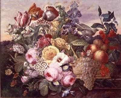 Still life with flowers and grapes by Romanticism