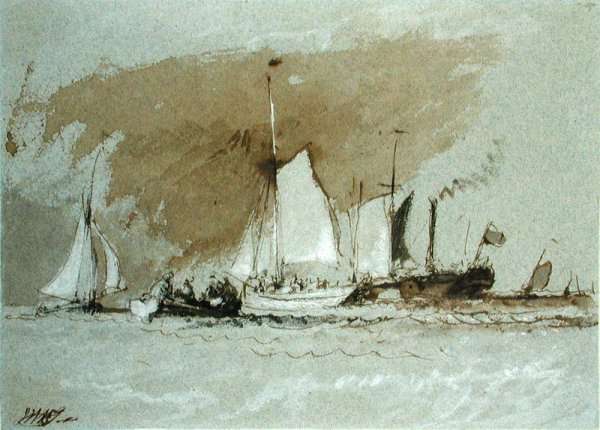 Fishing Boats at Sea, boarding a Steamer off the Isle of Wight by Romanticism
