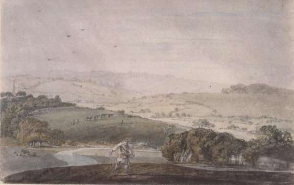 A Farmer Sowing, with a River Valley and Rolling Hills Beyond, c.1795 by Romanticism