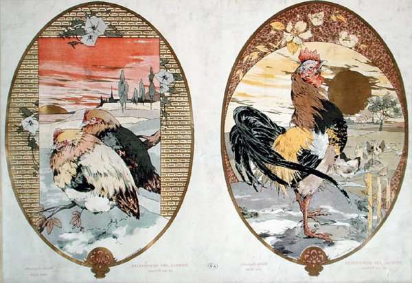 Cock and chickens design for a screen by Romanticism