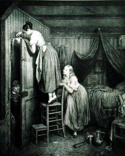 The Nosy Parker Punished, engraved by Alphonse Leon Noel (1807-84) by Romanticism