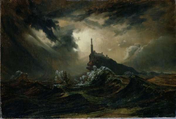 Stormy sea with Lighthouse by Romanticism