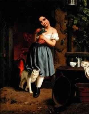 A Young Girl with a Cat 1866 by Romanticism