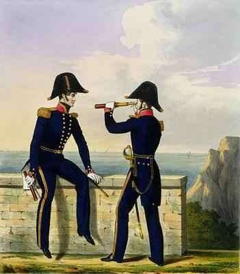 Lieutenants plate 1 from Costume of the Royal Navy and Marines by Romanticism