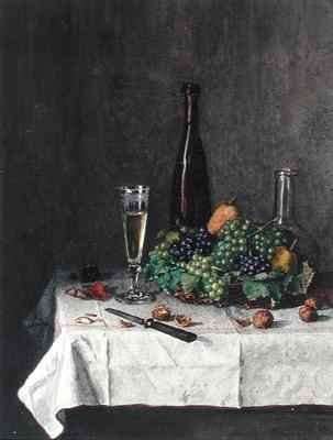 Still Life with Basket of Grapes, Walnuts and Knife by Romanticism