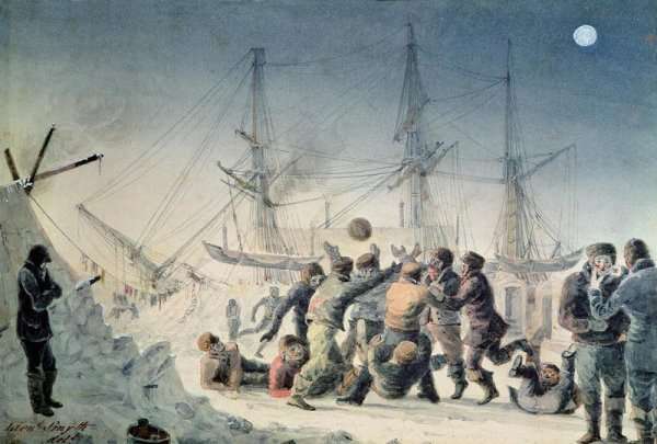 Incidents on a Trading Journey- Men Playing Football on Board HMS Terror, 1836 by Romanticism