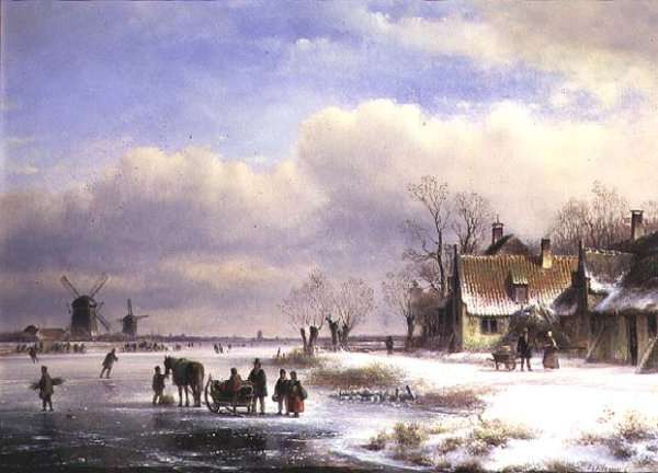 Snow Scene with Windmills in the Distance by Romanticism