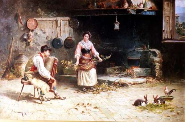Italian Interior with Two Figures by Romanticism
