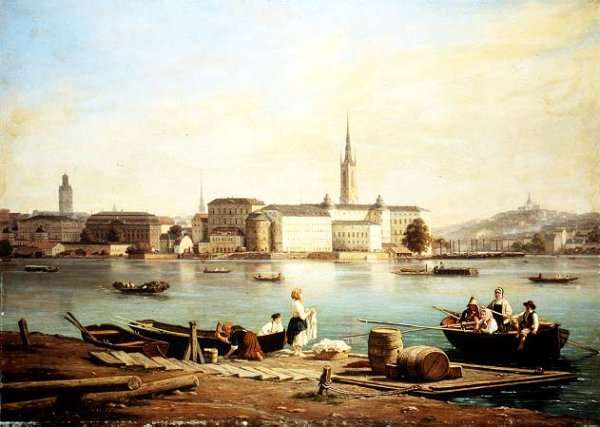 A view of Riddarholmen on Lake Malaven with the Ridarhuset and the Riddarholms church beyond, Stockholm by Romanticism